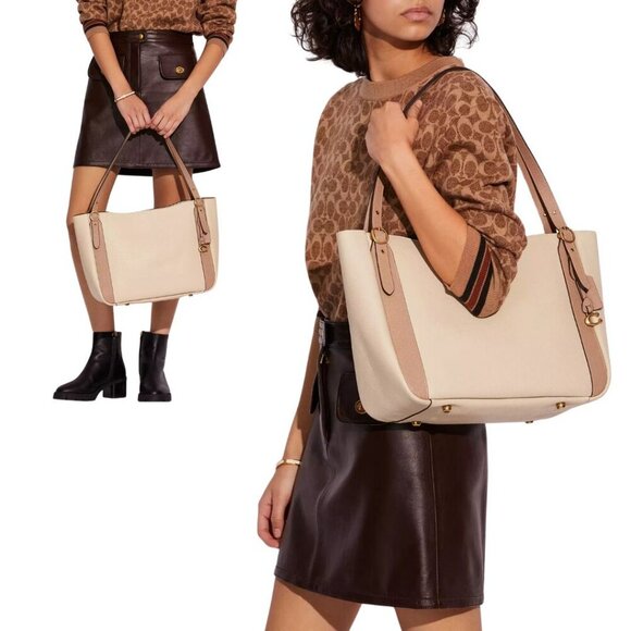 Coach Pebble Leather Alana Shoulder Tote In Colorblock - Ivory Multi - Picture 1 of 10